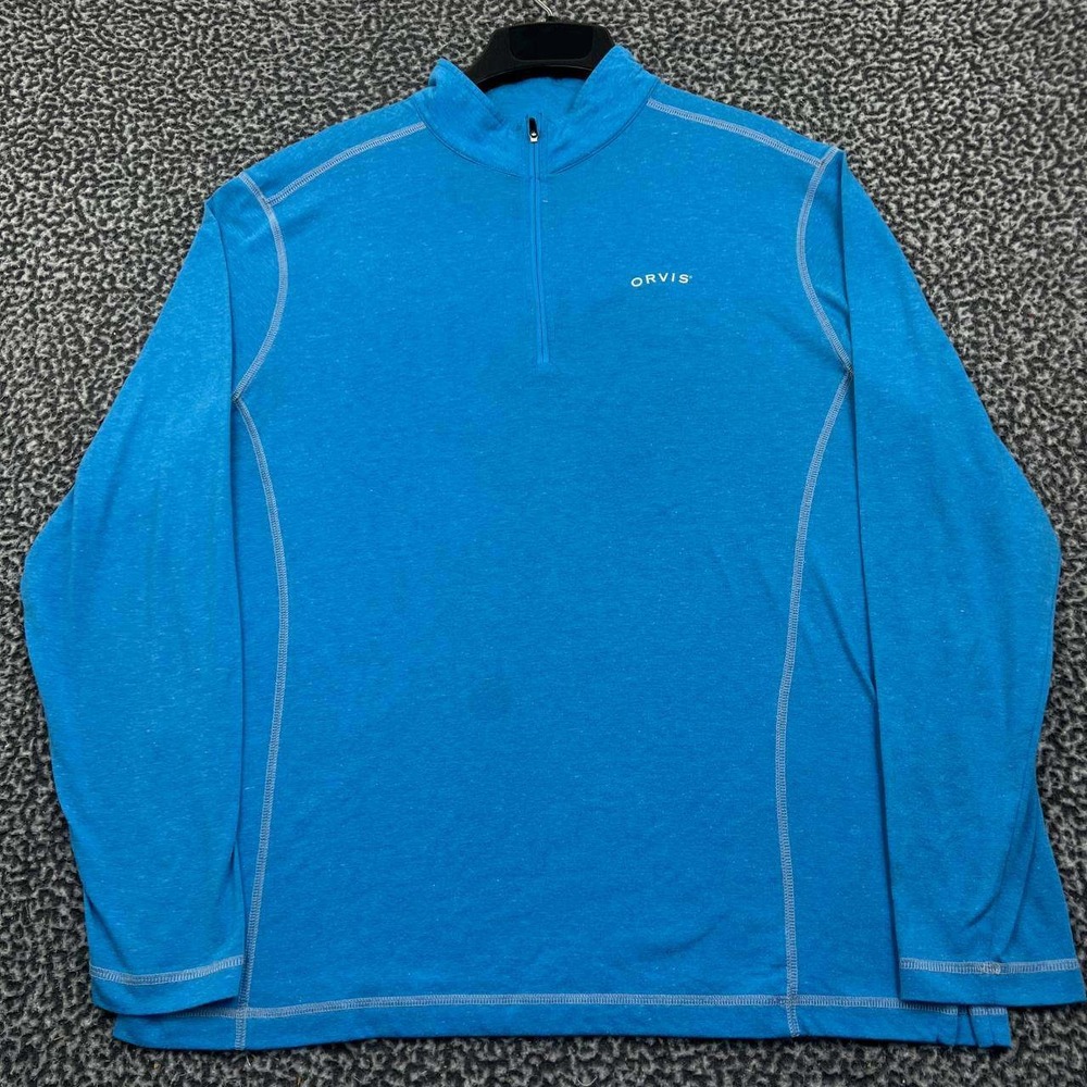 Orvis Shirt Men Large Blue Pullover Long‎ Sleeve Quarter Zip Mock Neck L